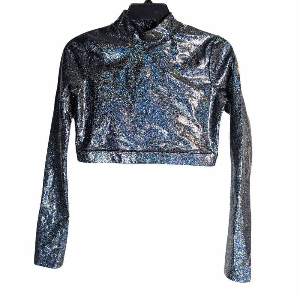 Ingenue dance gymnastics crop top irridescent glitter dark gray black womens L